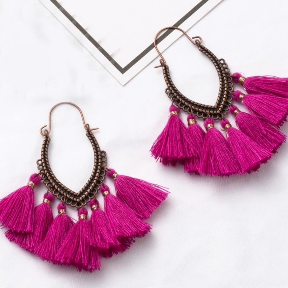 Pink Boho Tassel Hoop Earrings *last pair*